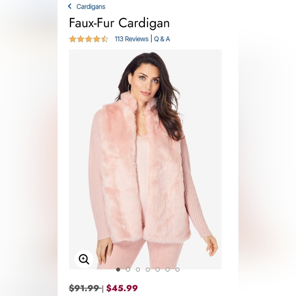 Roaman's Pink Faux Fur Rib Knit Cardigan Jacket Women's 22-24 1X - Picture 10 of 14